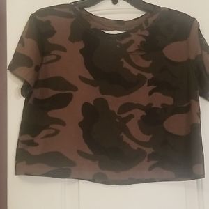 a distressed, camo cropped top